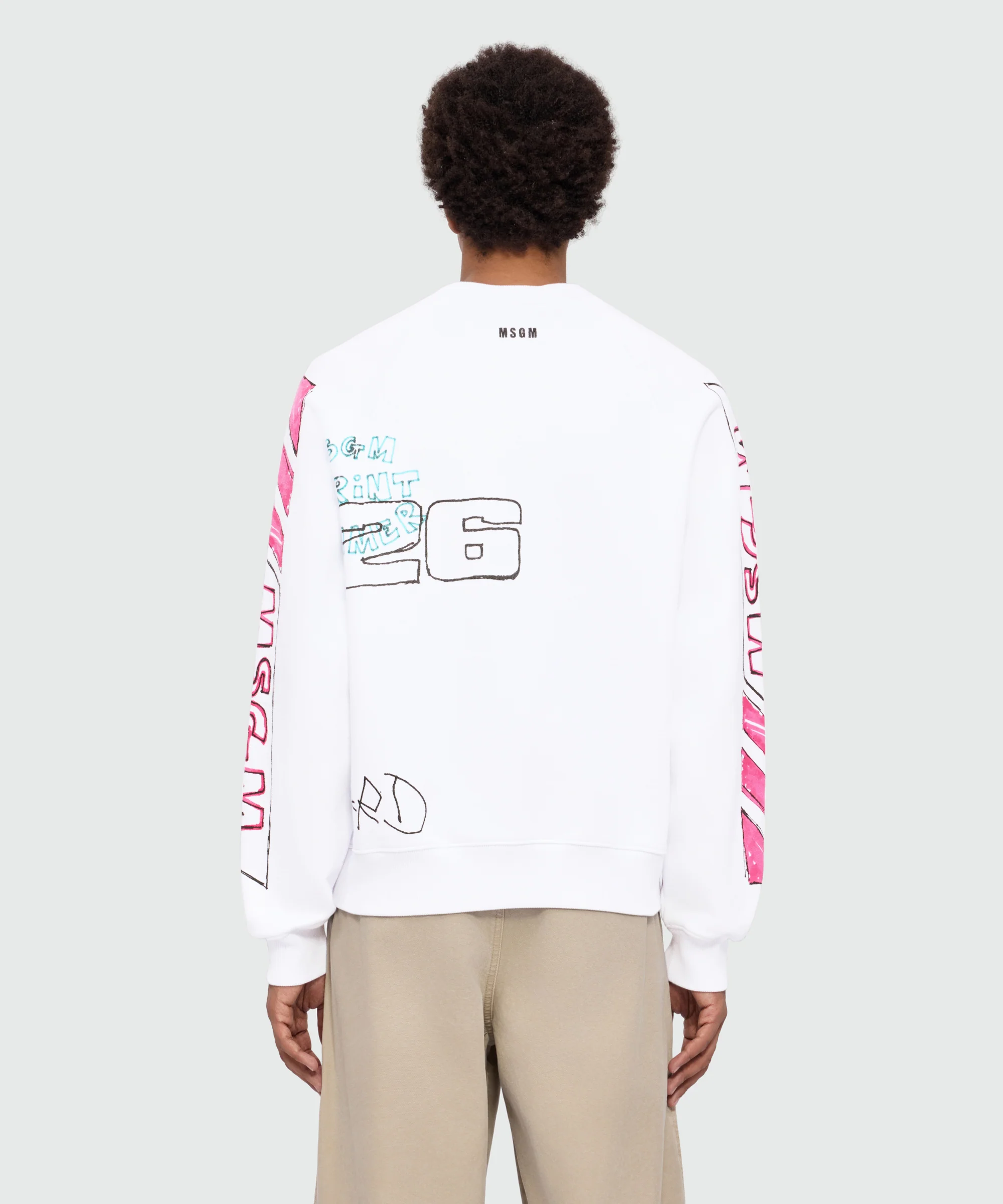White cotton crew-neck sweatshirt with all-over print - Image 3