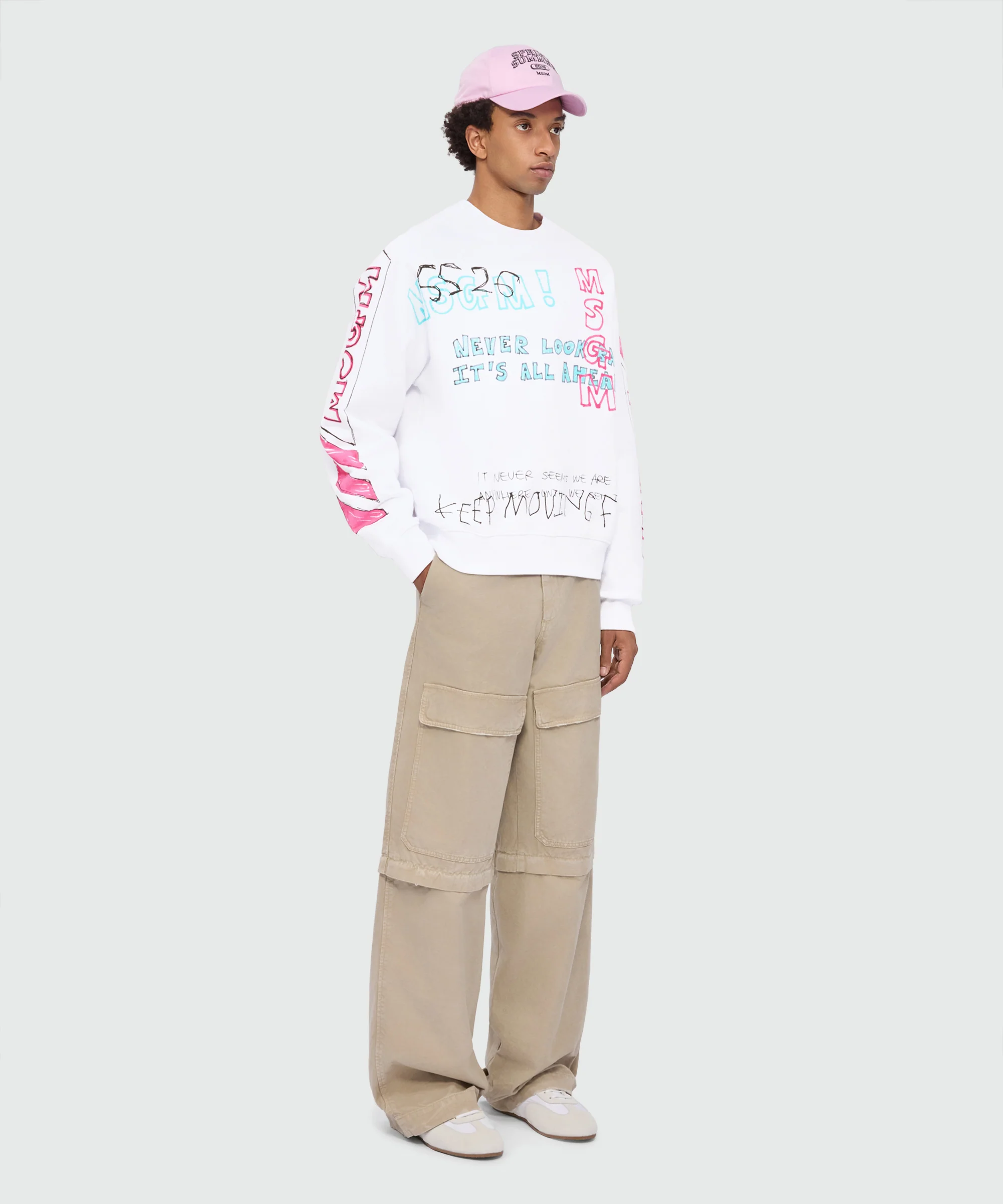 White cotton crew-neck sweatshirt with all-over print - Image 4