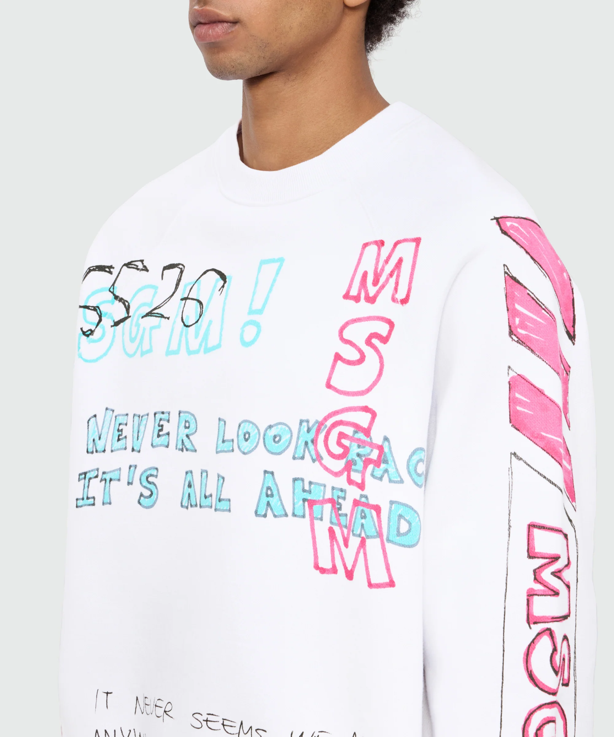 White cotton crew-neck sweatshirt with all-over print - Image 5