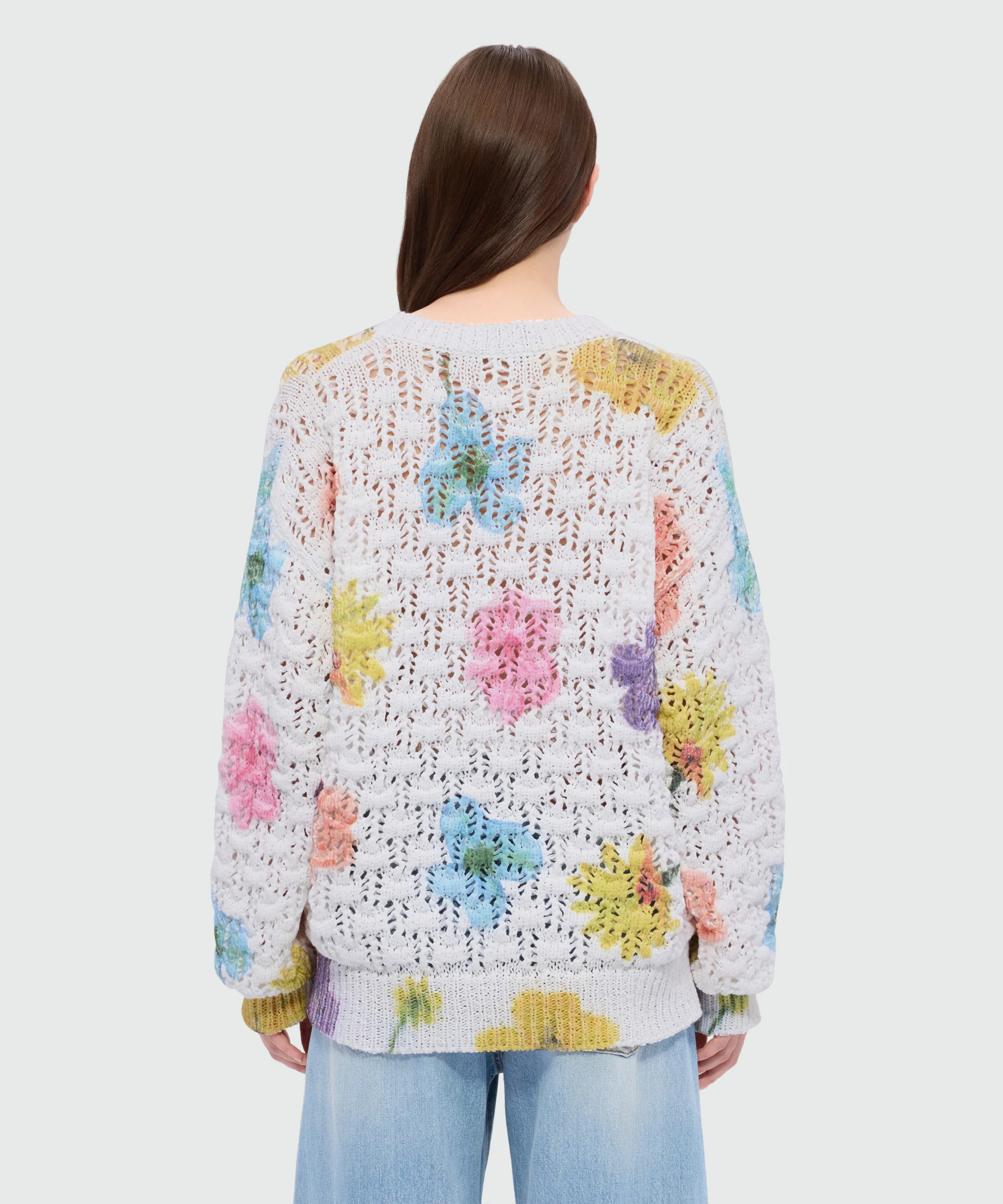 White crochet sweater with maxi floral print - Image 3