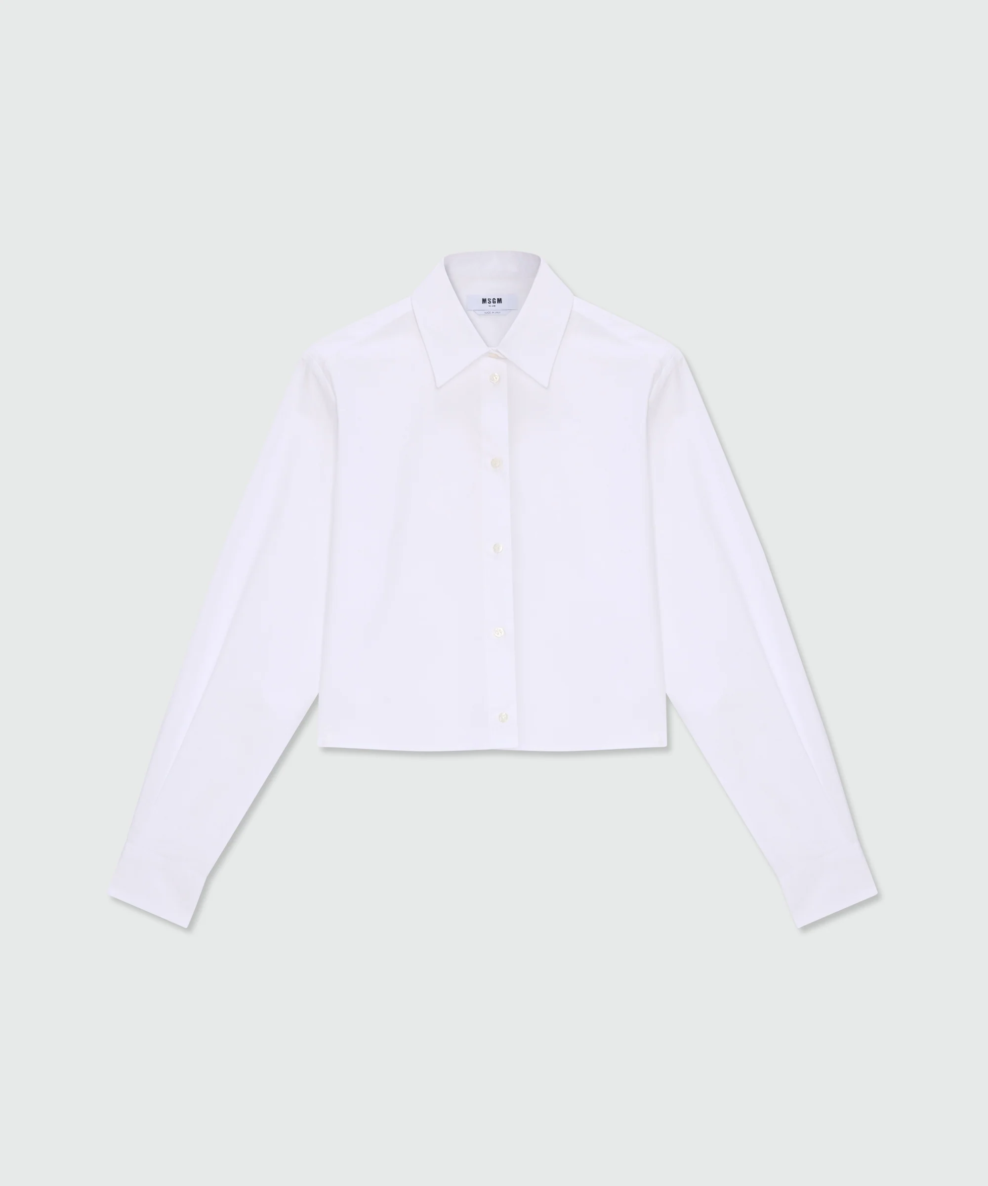 White cropped cotton poplin shirt with chest embroidery