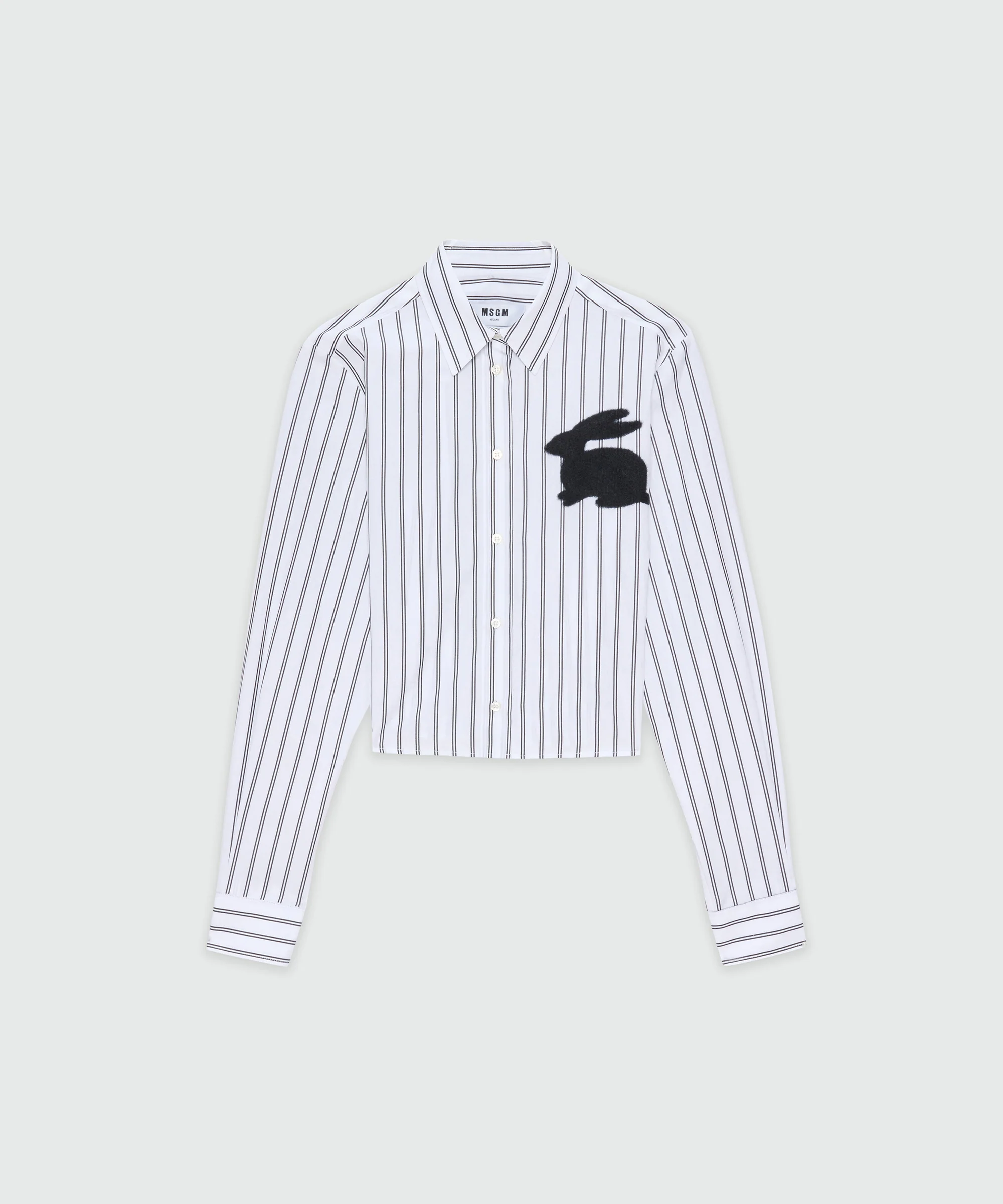 White cropped poplin shirt with "Bunny" patch