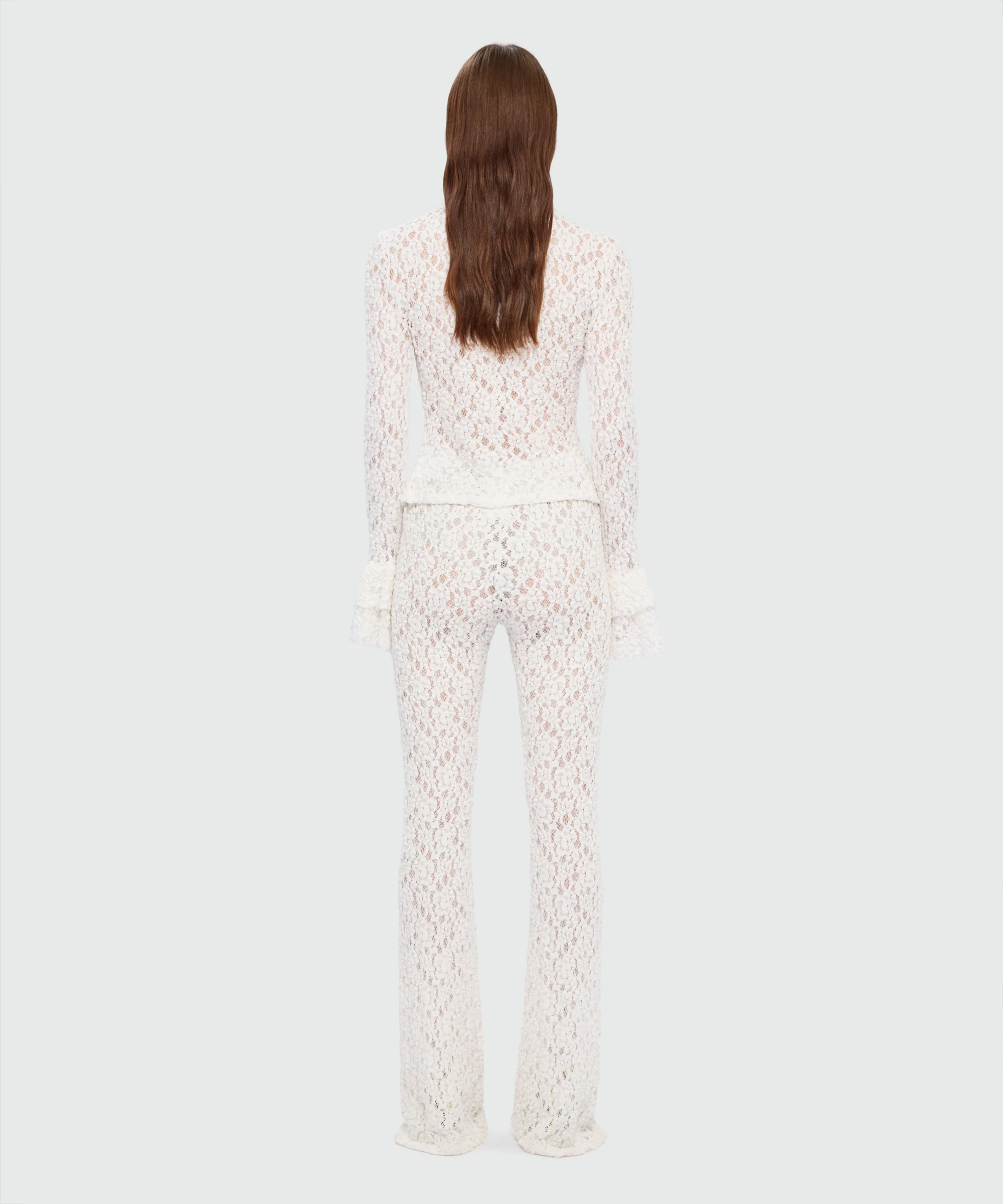 White flared stretch lace leggings with floral motif - Image 3