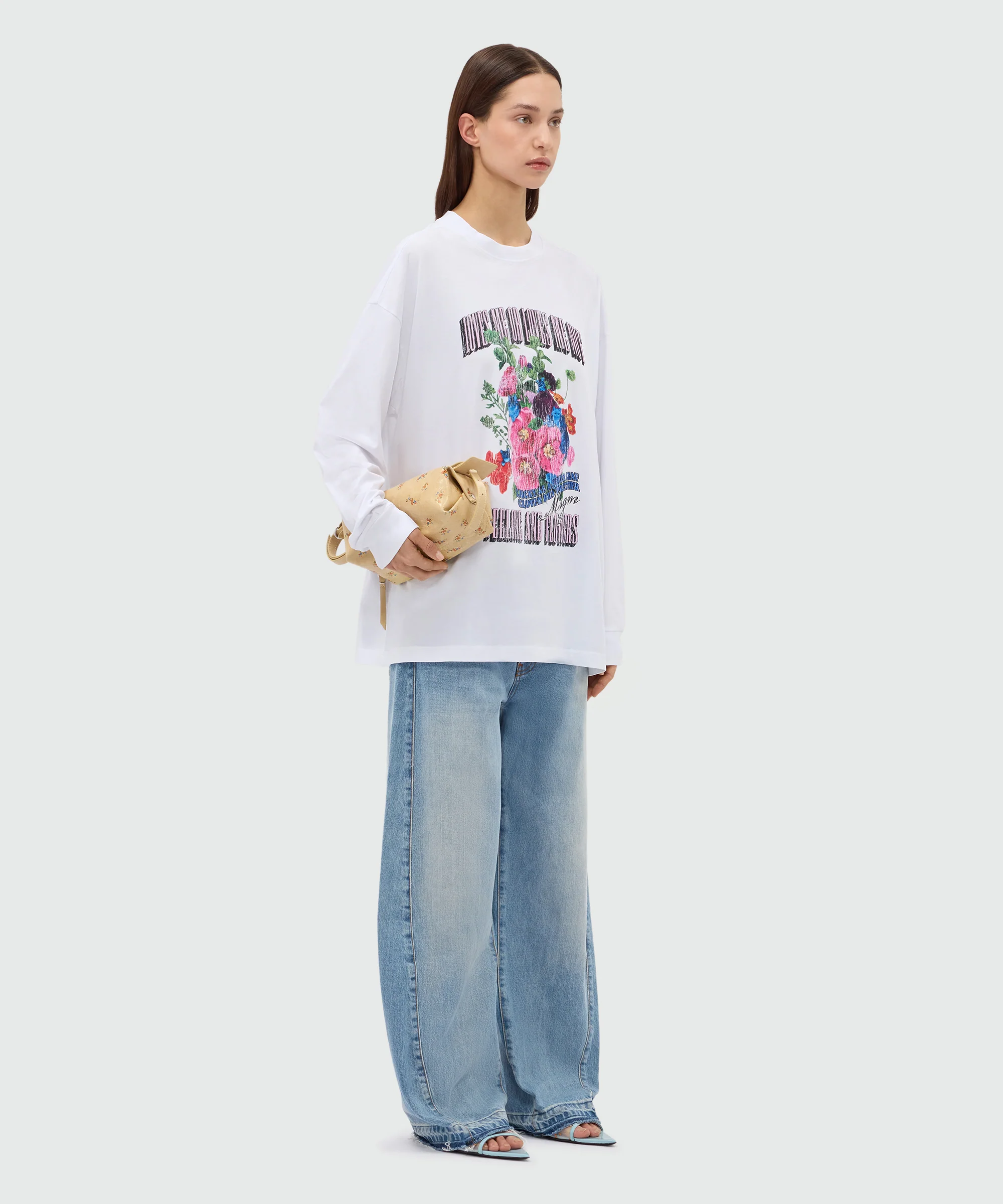 White long-sleeve cotton jersey T-shirt with front print - Image 4