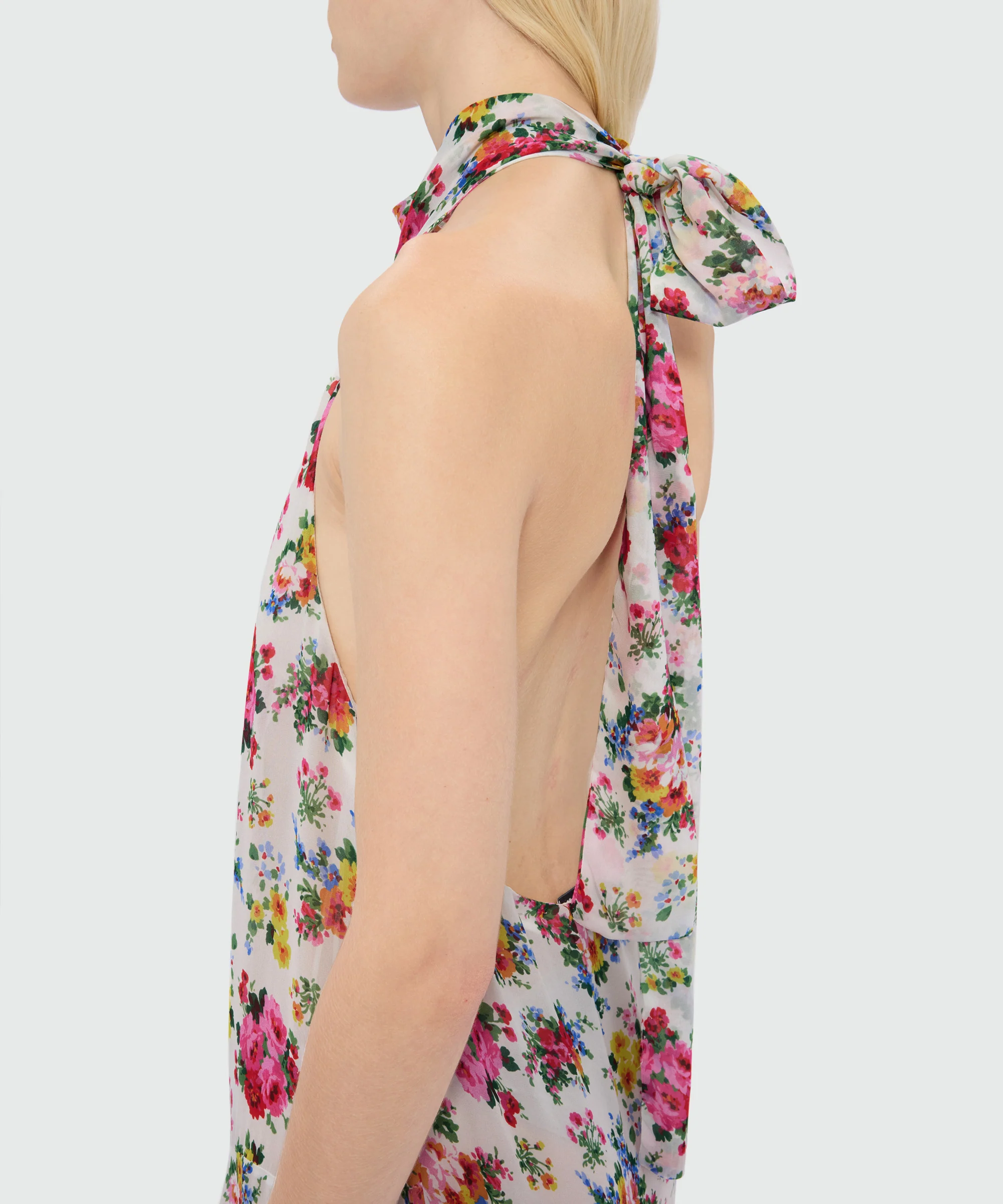 White long viscose georgette dress with floral print and pleated skirt - Image 5