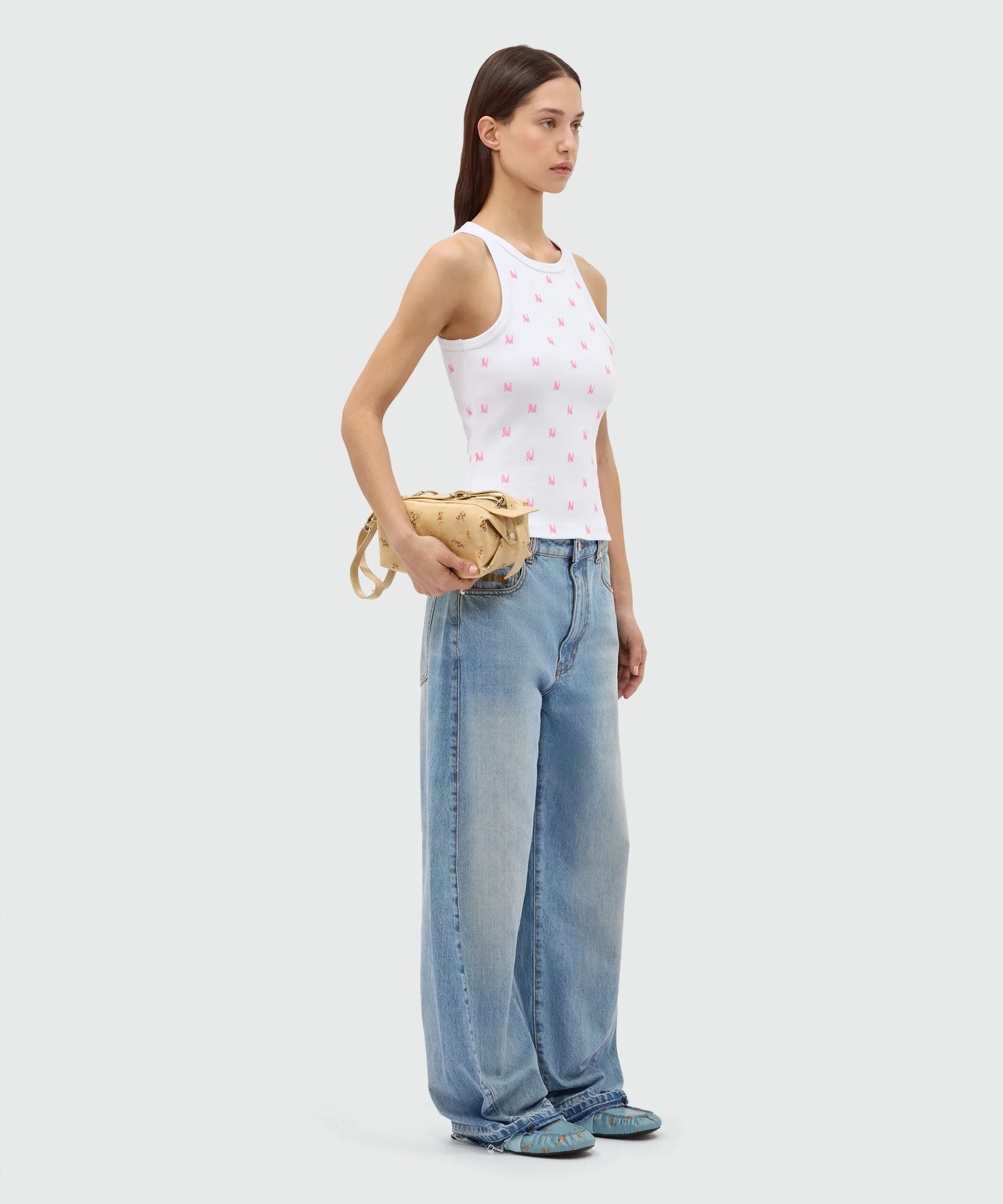 White ribbed cotton jersey top with all-over MWAVE embroidery - Image 2