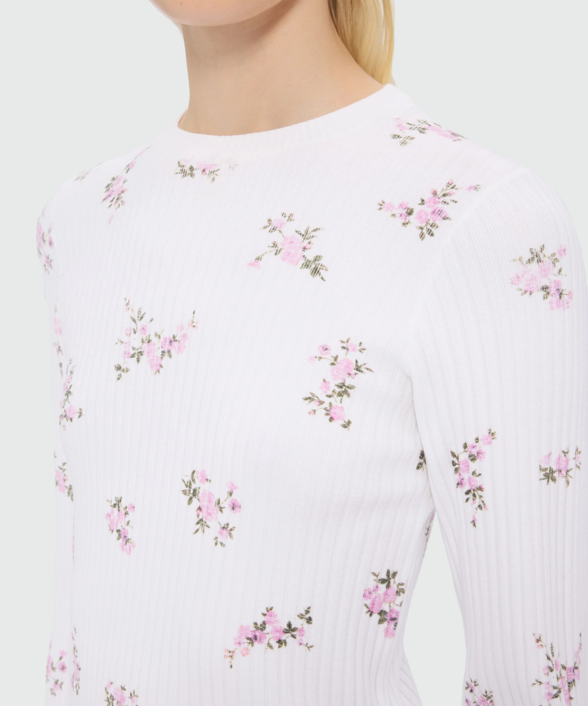 White ribbed techno-viscose knit with floral print - Image 5