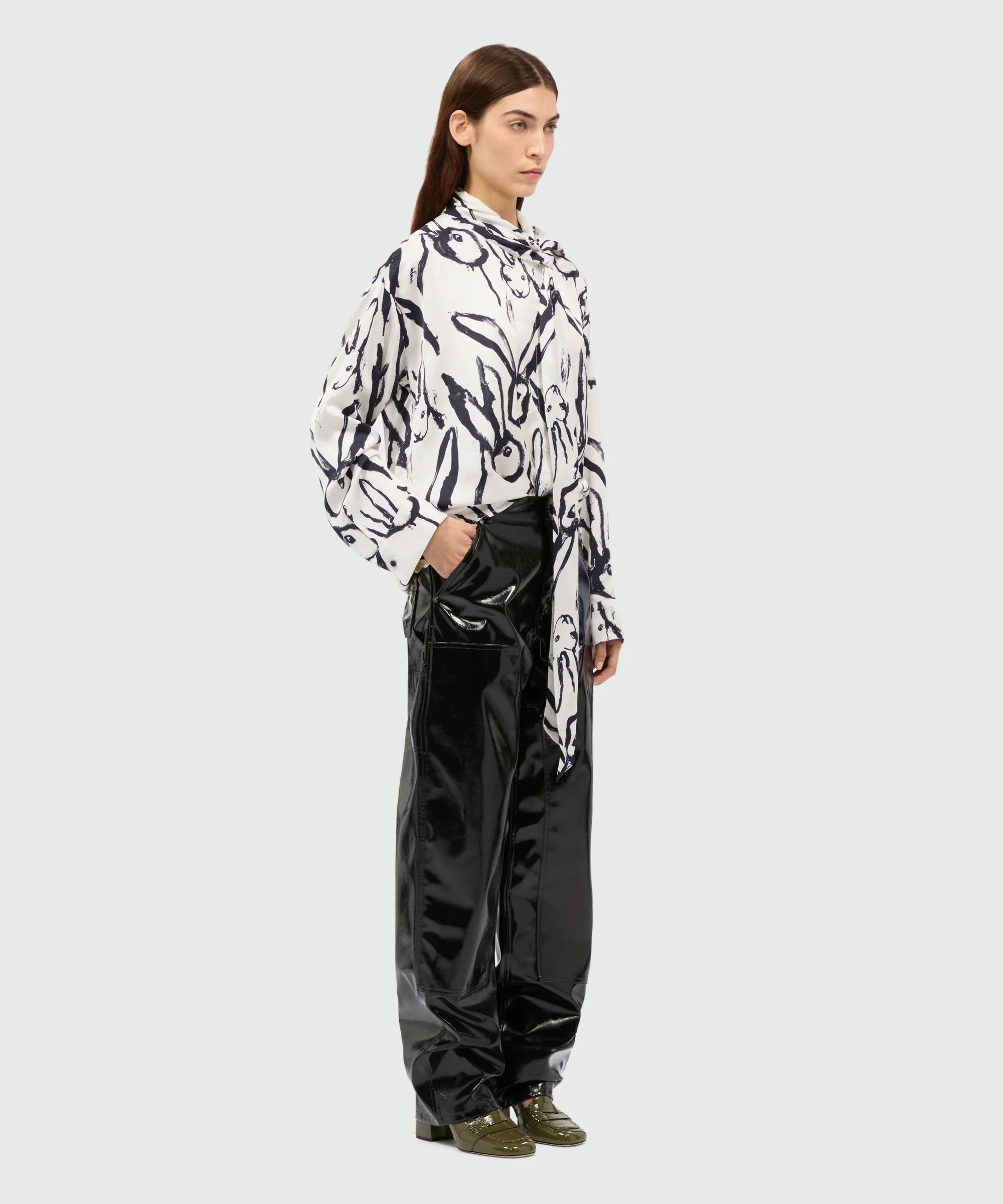 White shirt with black "Sketched Bunnies" print - Image 4