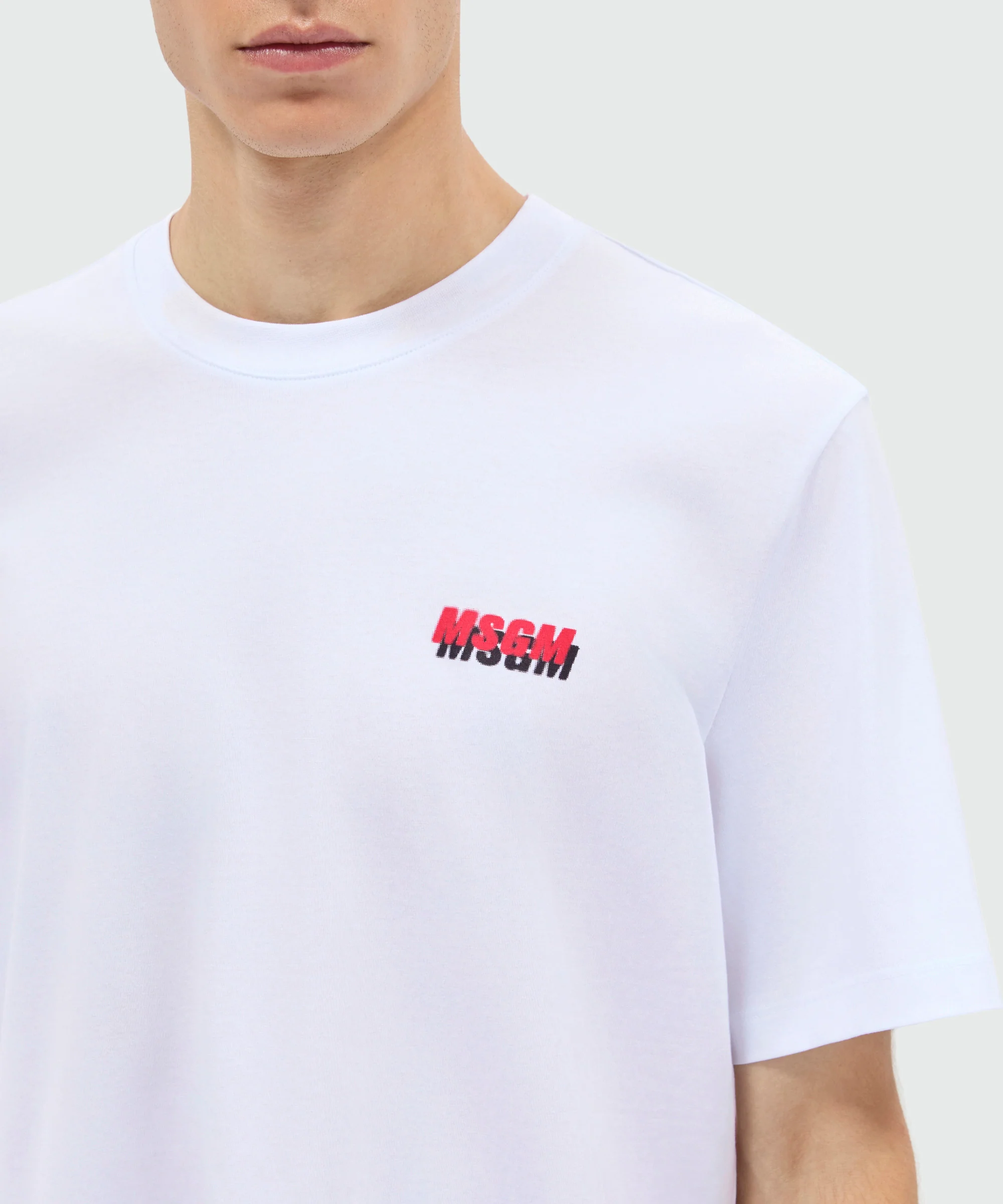 White short-sleeve cotton jersey T-shirt with chest print - Image 5