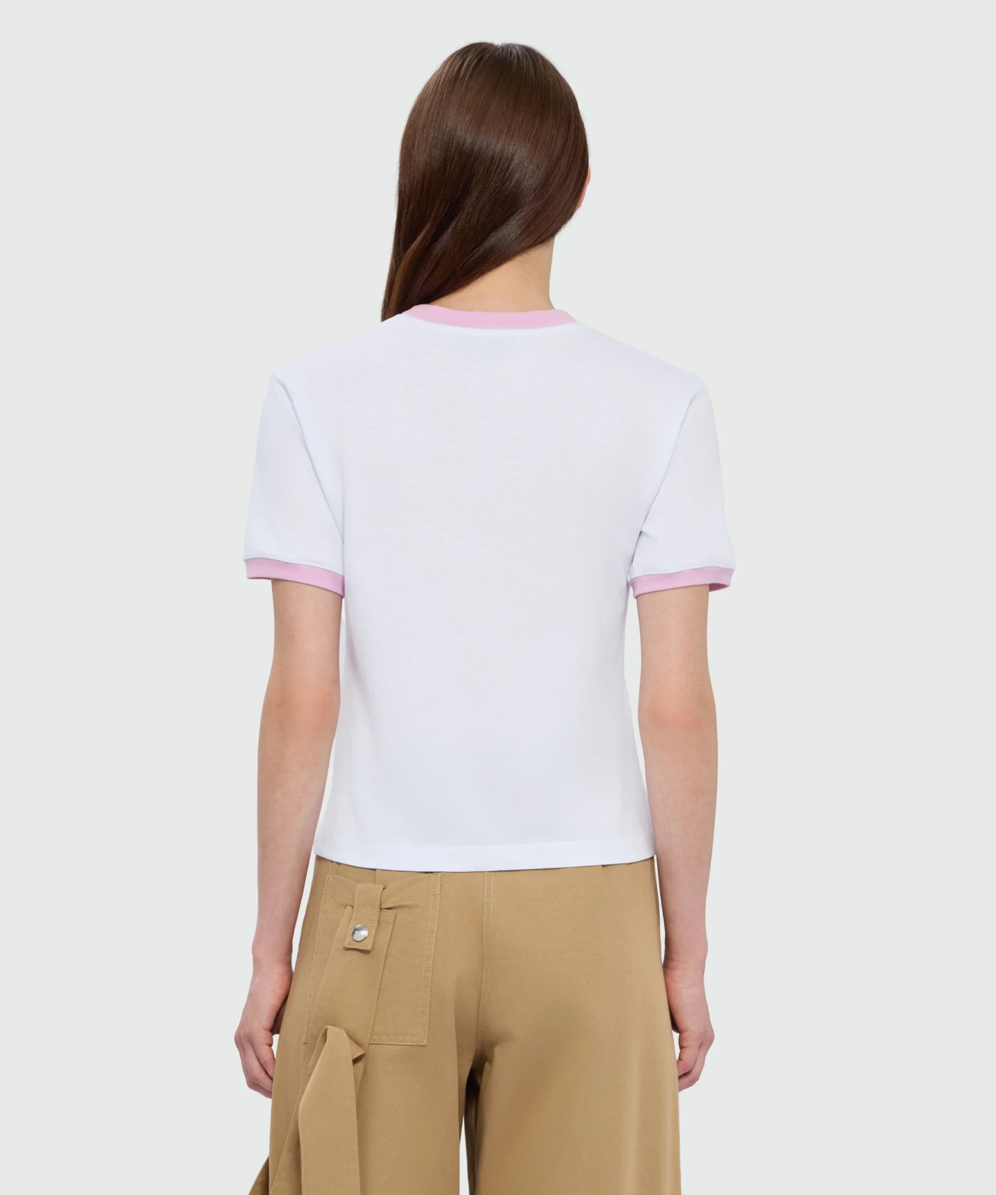 White short-sleeve cotton jersey T-shirt with MSGM embroidery on the chest - Image 3