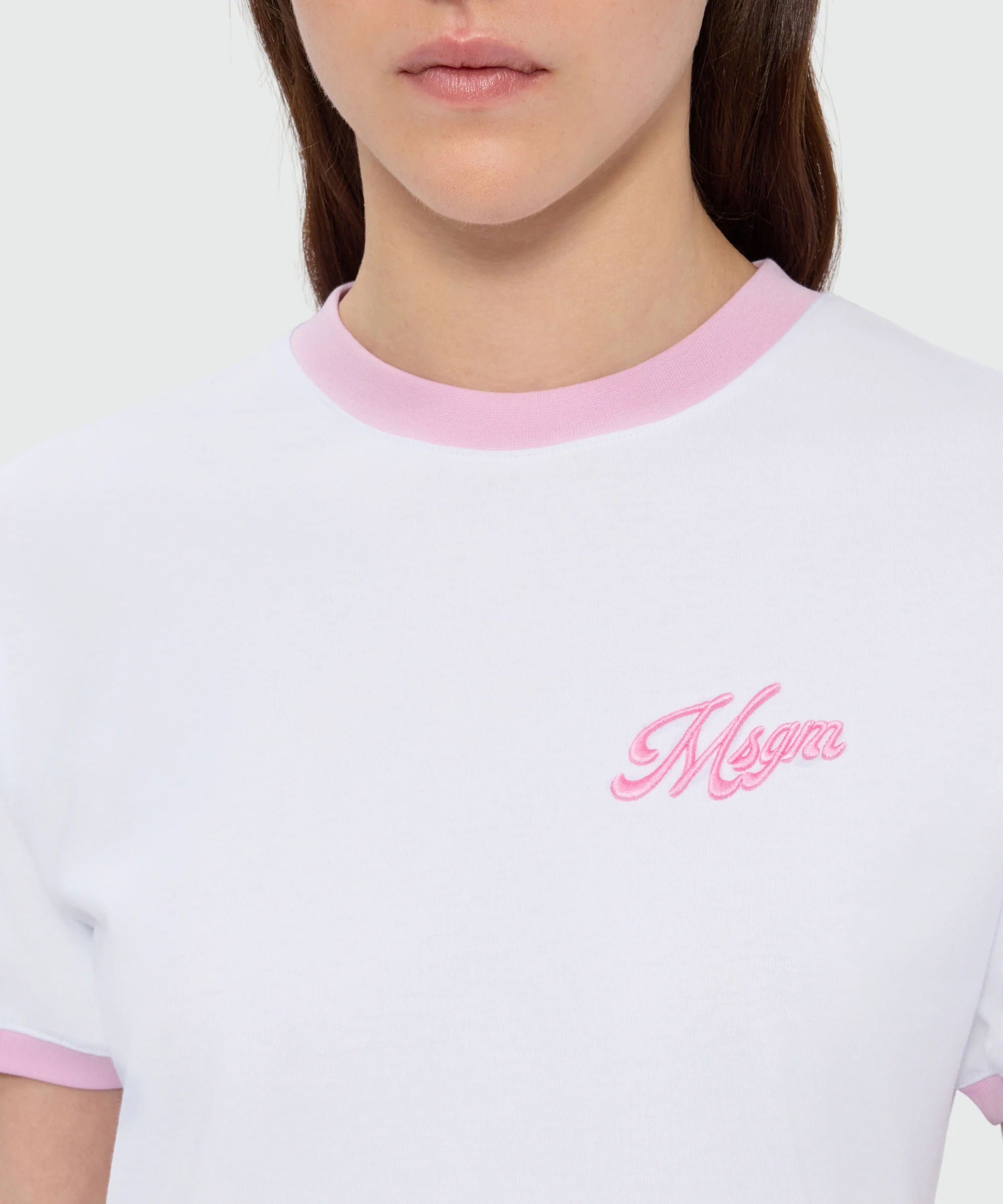 White short-sleeve cotton jersey T-shirt with MSGM embroidery on the chest - Image 5