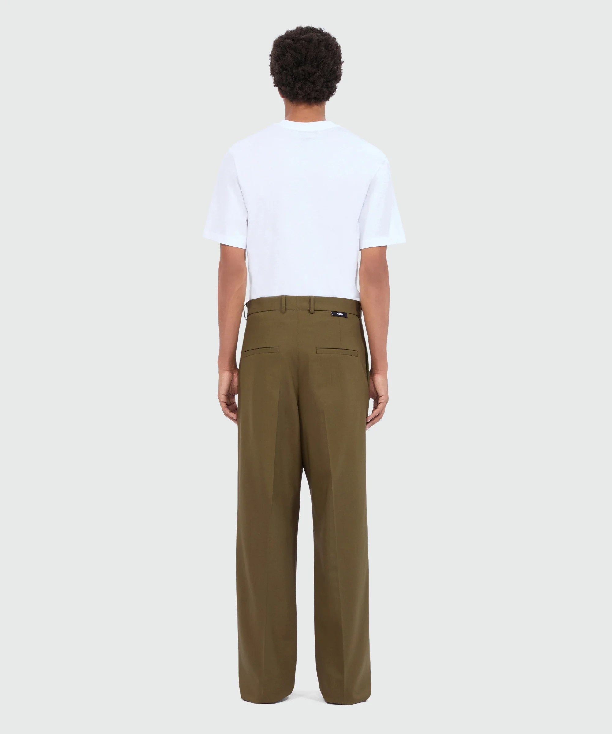 Wide-leg olive green trousers in cool wool with MSGM label - Image 3