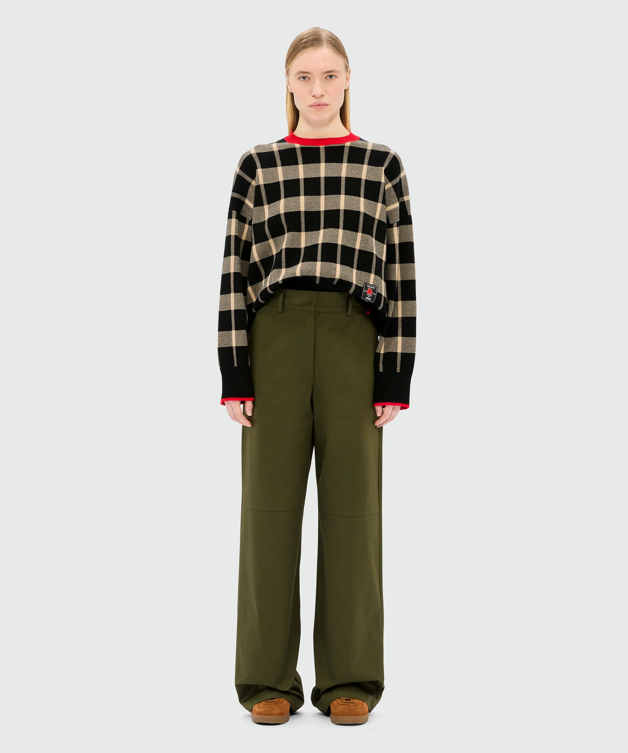 Wide-leg olive green trousers in cotton drill - Image 2