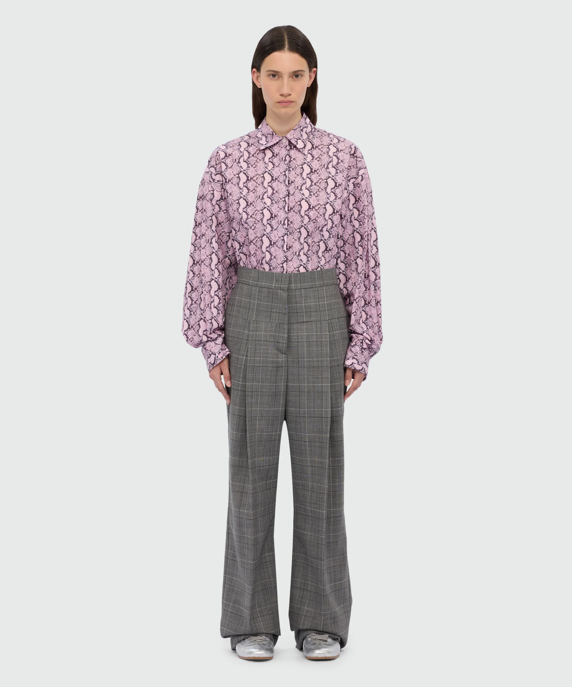 Wide-leg Prince of Wales wool trousers. - Image 2