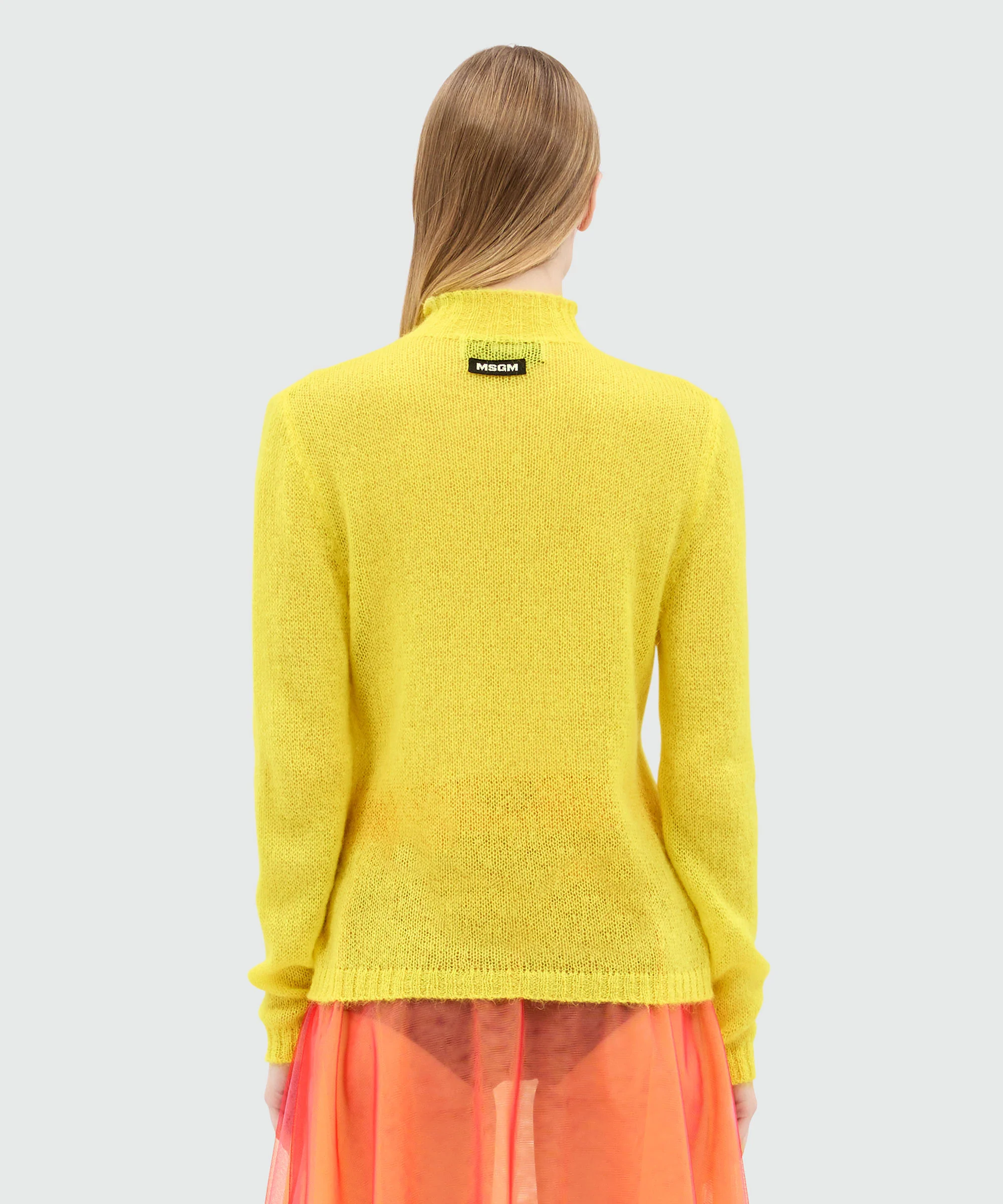 Yellow turtleneck sweater in superlight mohair - Image 3